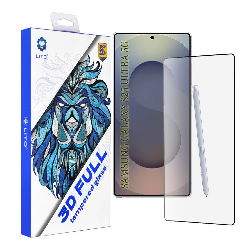 Película protetora de ecrã Lito para Samsung Galaxy S25 Ultra S938, Vidro Temperado, Cola Total, 3D, Preta