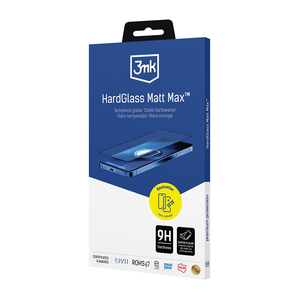 Película Protetora de Ecrã Matte 3MK HardGlass Max para Apple iPhone 17 Pro Max, Vidro Temperado, Full Glue, Preta