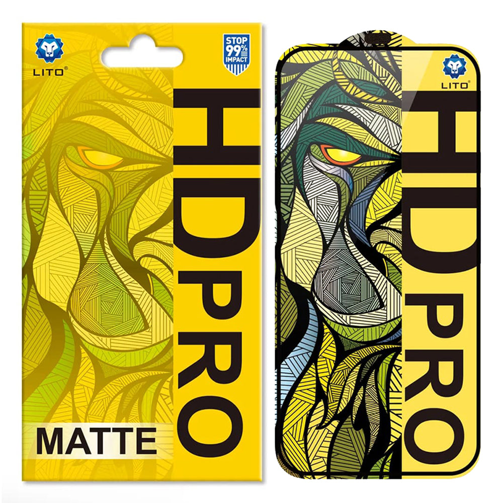 Película protetora de ecrã Matte Lito HD Pro para Apple iPhone 16 Plus, Vidro Temperado, Cola Total, Preta