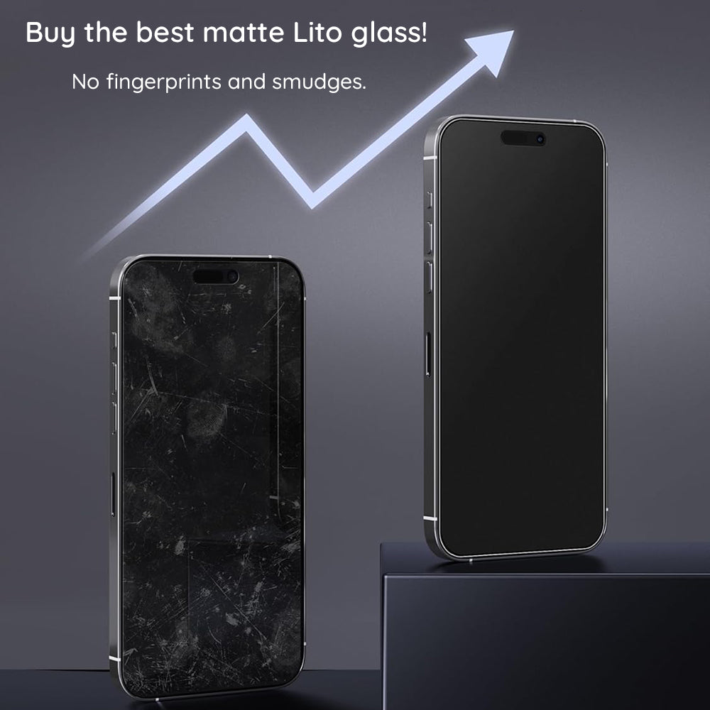 Película protetora de ecrã Matte Lito HD Pro para Apple iPhone 16 Pro Max, Vidro Temperado, Cola Total, Preta
