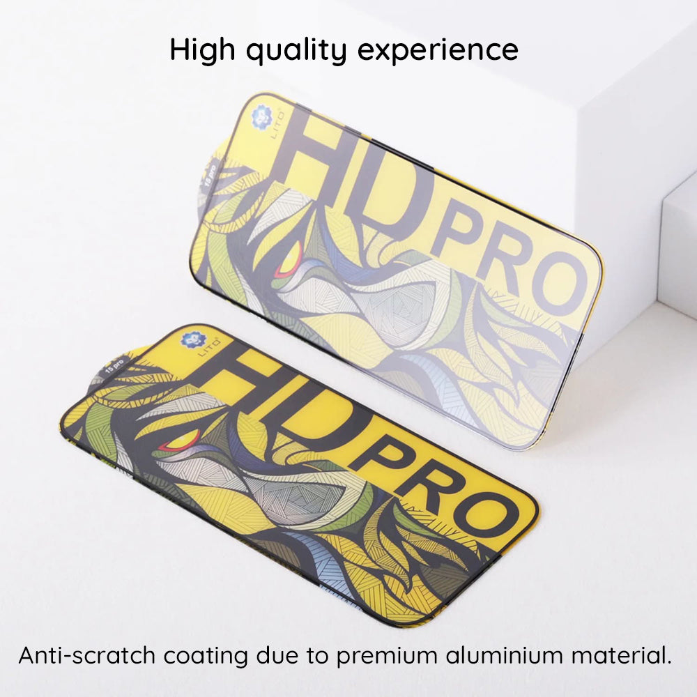 Película protetora de ecrã Matte Lito HD Pro para Apple iPhone 16, Vidro Temperado, Cola Total, Preta