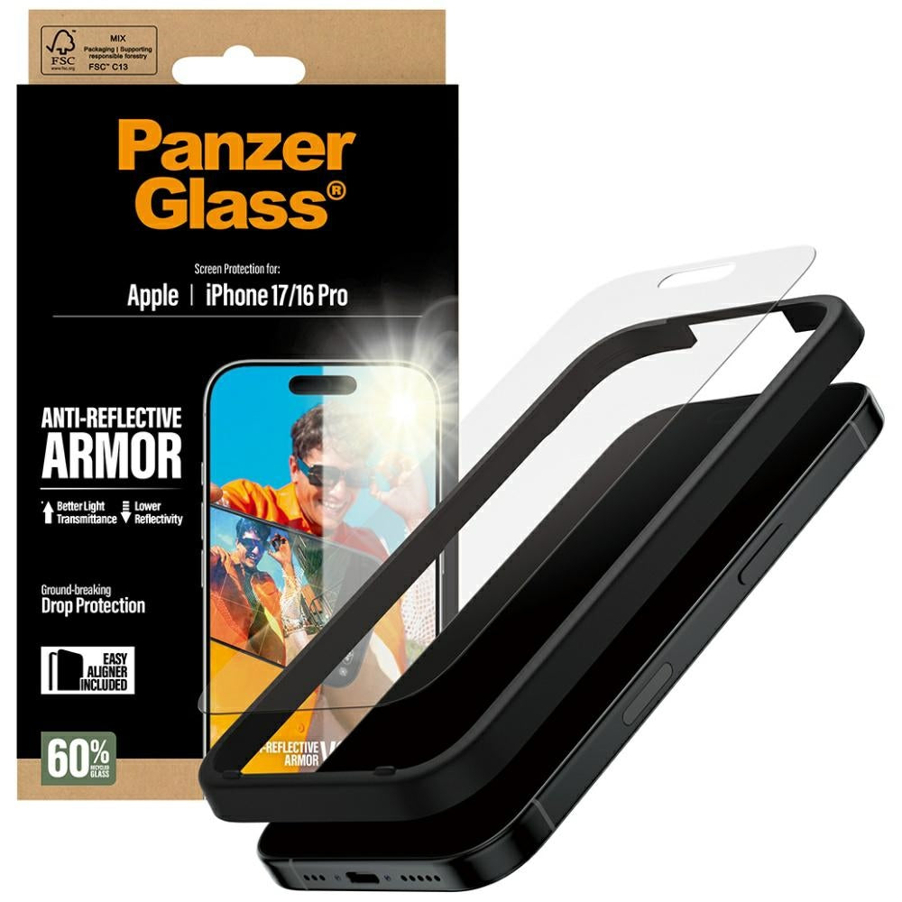 Película Protetora de Ecrã Matte PanzerGlass Armor EasyAligner para Apple iPhone 17 / 16 Pro, Vidro Temperado, Colagem Total