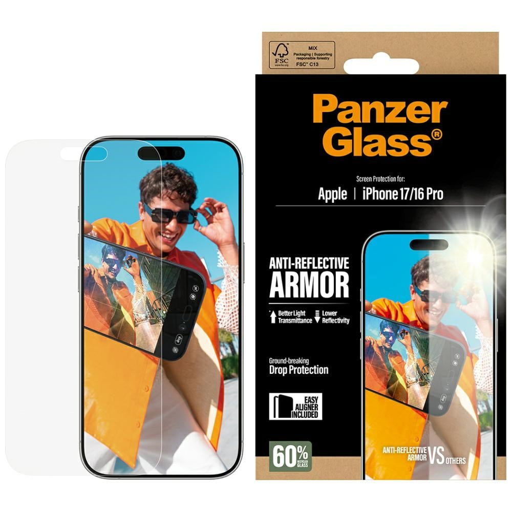 Película Protetora de Ecrã Matte PanzerGlass Armor EasyAligner para Apple iPhone 17 / 16 Pro, Vidro Temperado, Colagem Total