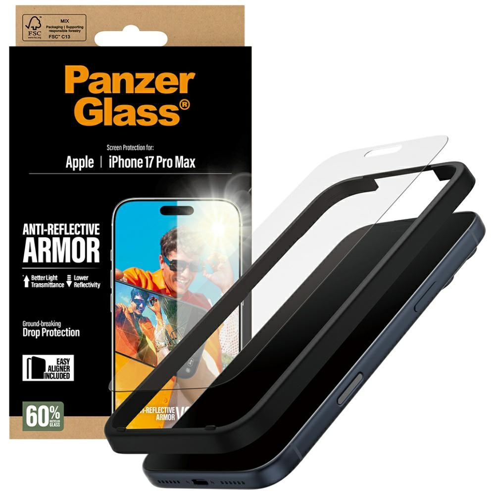Película Protetora de Ecrã Matte PanzerGlass Armor EasyAligner para Apple iPhone 17 Pro Max, Vidro Temperado, Colagem Total
