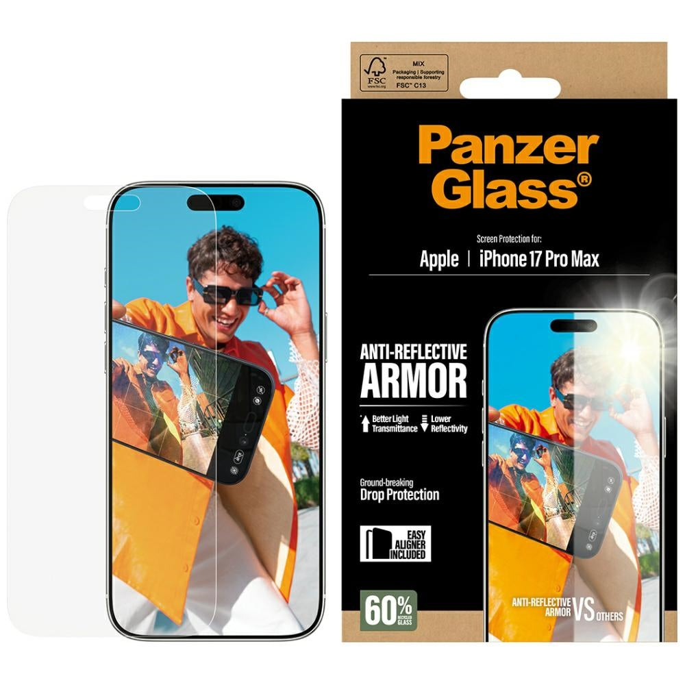 Película Protetora de Ecrã Matte PanzerGlass Armor EasyAligner para Apple iPhone 17 Pro Max, Vidro Temperado, Colagem Total