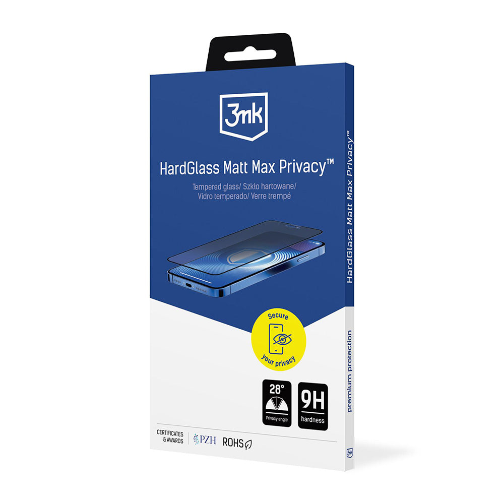 Película Protetora de Ecrã Matte Privacy 3MK HardGlass Max para Apple iPhone 17 Pro Max, Vidro Temperado, Full Glue