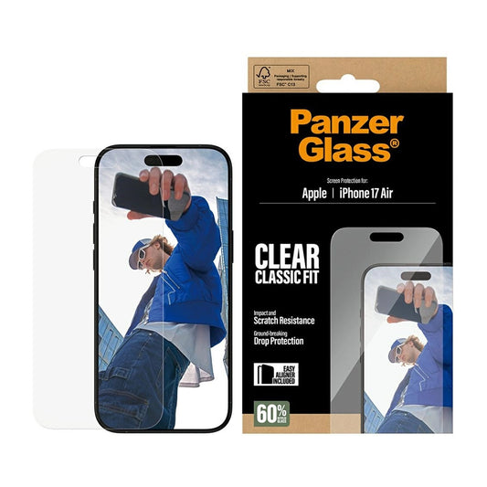Película Protetora de Ecrã PanzerGlass Classic Fit EasyAligner para Apple iPhone 17 Air, Vidro Temperado, Full Glue