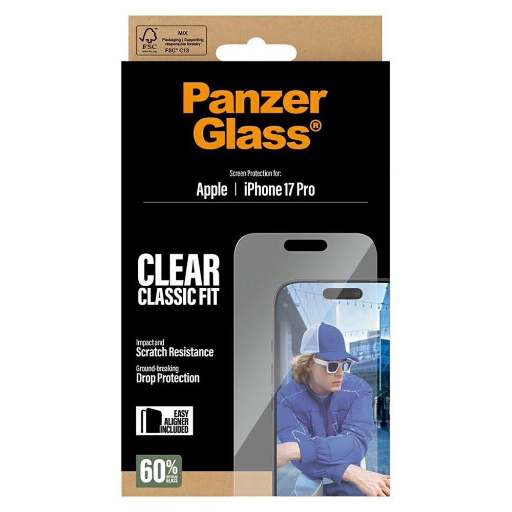 Película Protetora de Ecrã PanzerGlass Classic Fit EasyAligner para Apple iPhone 17 Pro, Vidro Temperado, Full Glue