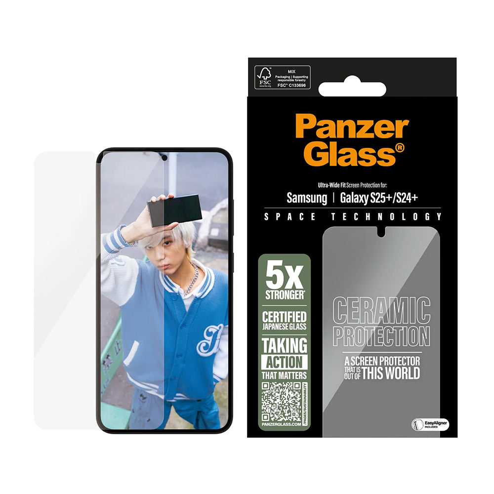 Película Protetora de Ecrã PanzerGlass Ultra-Wide Ceramic EasyAligner para Samsung Galaxy S25+ S936 / S24+ S926, Vidro Temperado, Colagem Total
