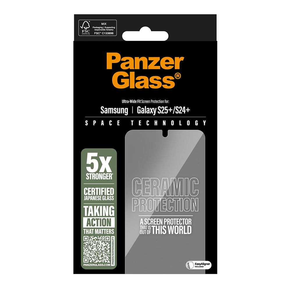 Película Protetora de Ecrã PanzerGlass Ultra-Wide Ceramic EasyAligner para Samsung Galaxy S25+ S936 / S24+ S926, Vidro Temperado, Colagem Total