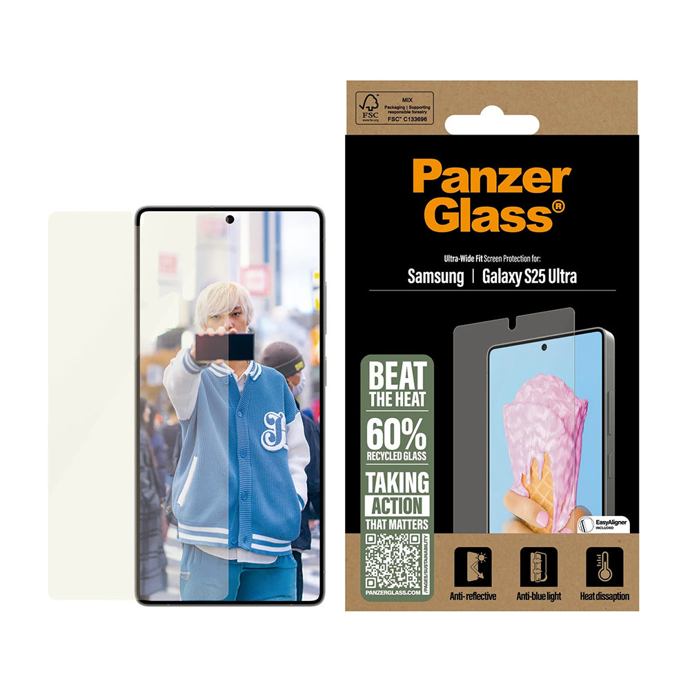 Película Protetora de Ecrã PanzerGlass Ultra-Wide Fit All-in-One para Samsung Galaxy S25 Ultra S938, Vidro Temperado, Colagem Total
