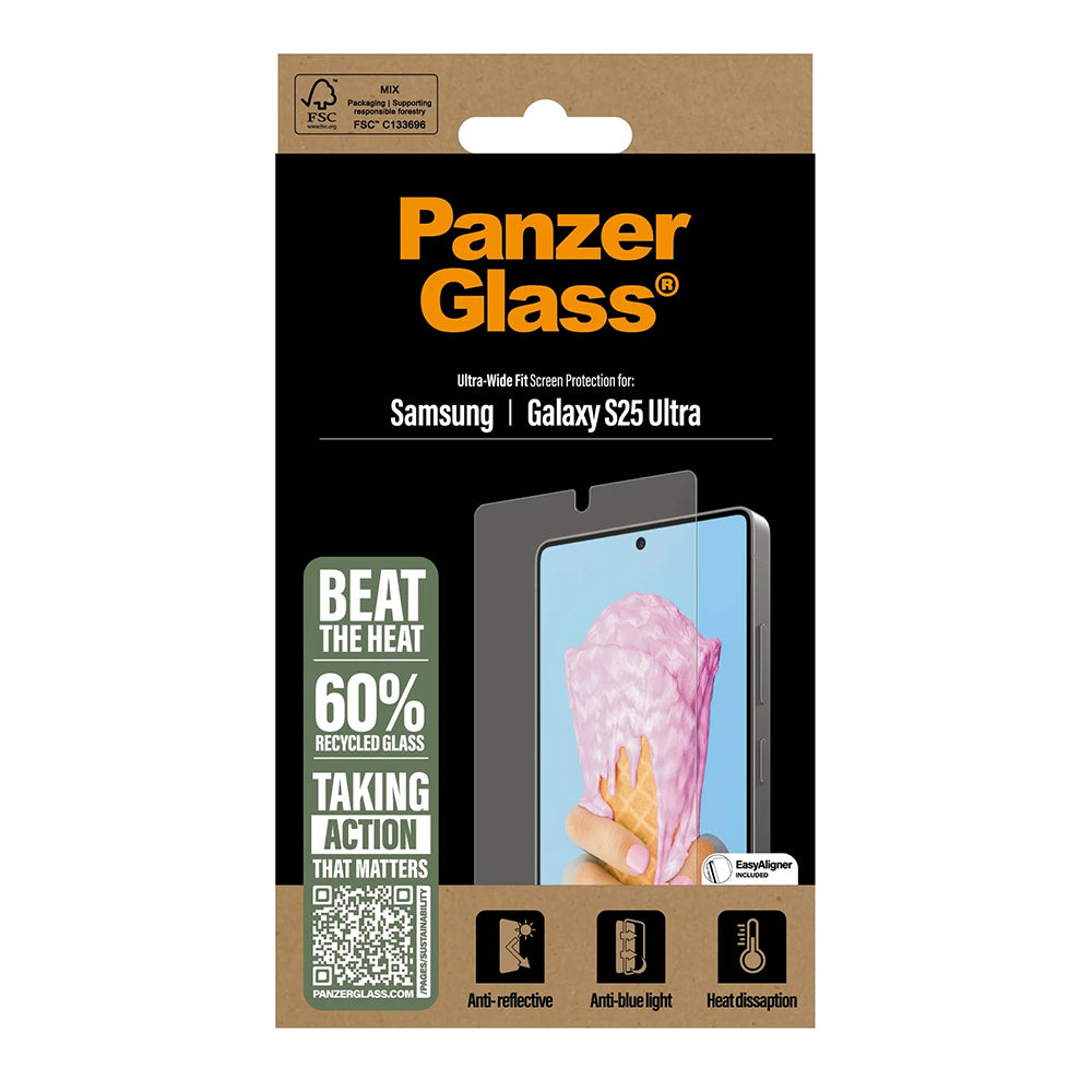 Película Protetora de Ecrã PanzerGlass Ultra-Wide Fit All-in-One para Samsung Galaxy S25 Ultra S938, Vidro Temperado, Colagem Total