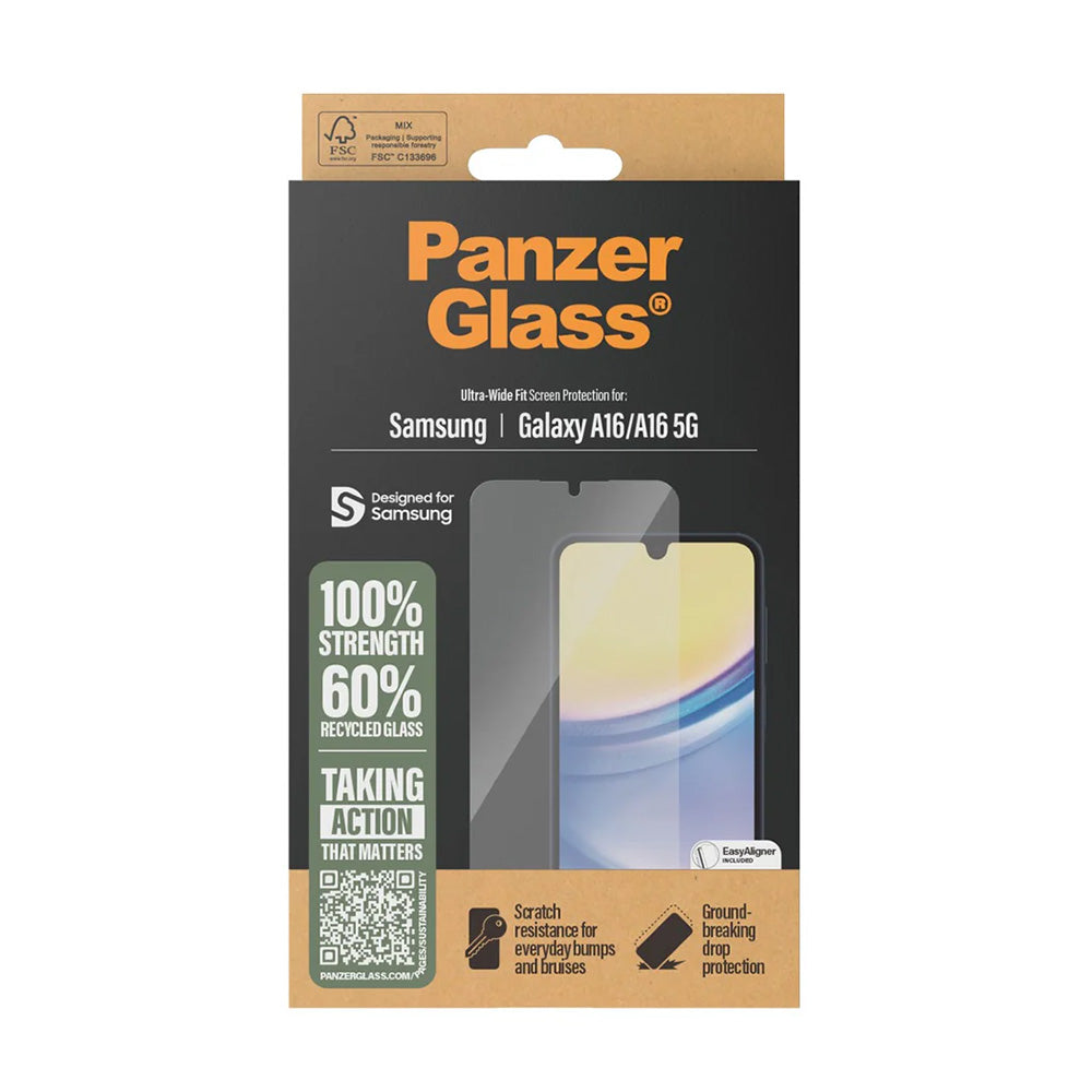 Película Protetora de Ecrã PanzerGlass Ultra-Wide Fit EasyAligner para Samsung Galaxy A17 4G / A17 5G, Vidro Temperado, Colagem Total