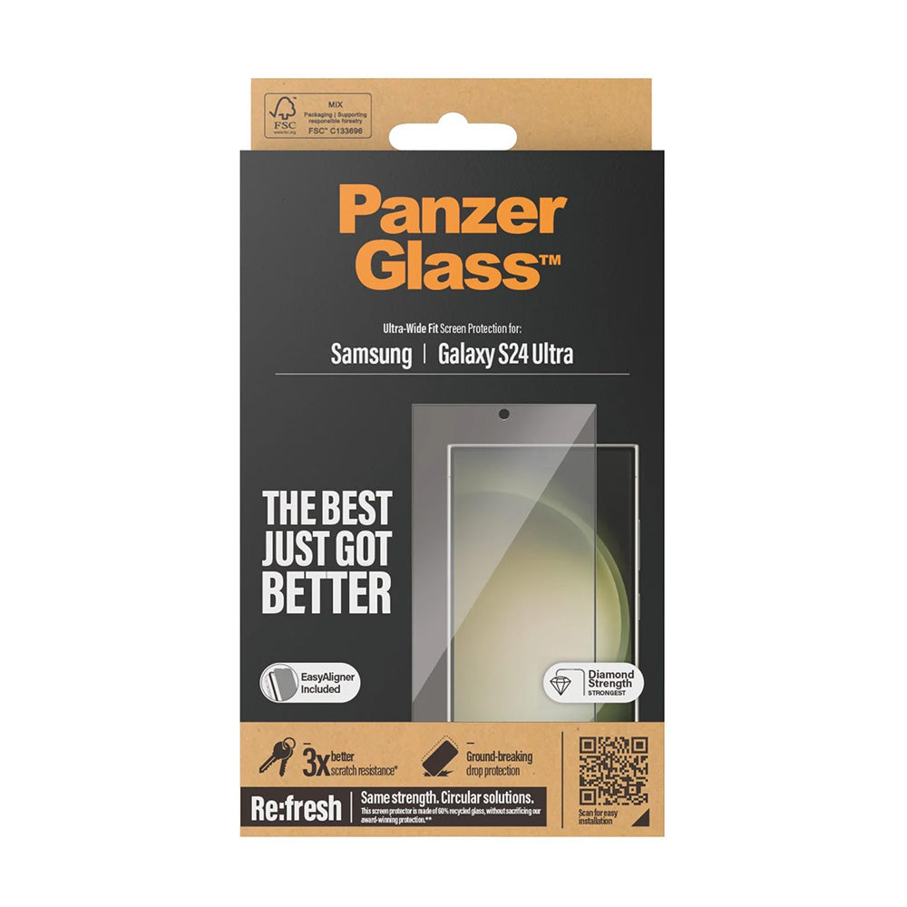 Película Protetora de Ecrã PanzerGlass Ultra-Wide Fit EasyAligner para Samsung Galaxy S24 Ultra S928, Vidro Temperado, Colagem Total, Preta