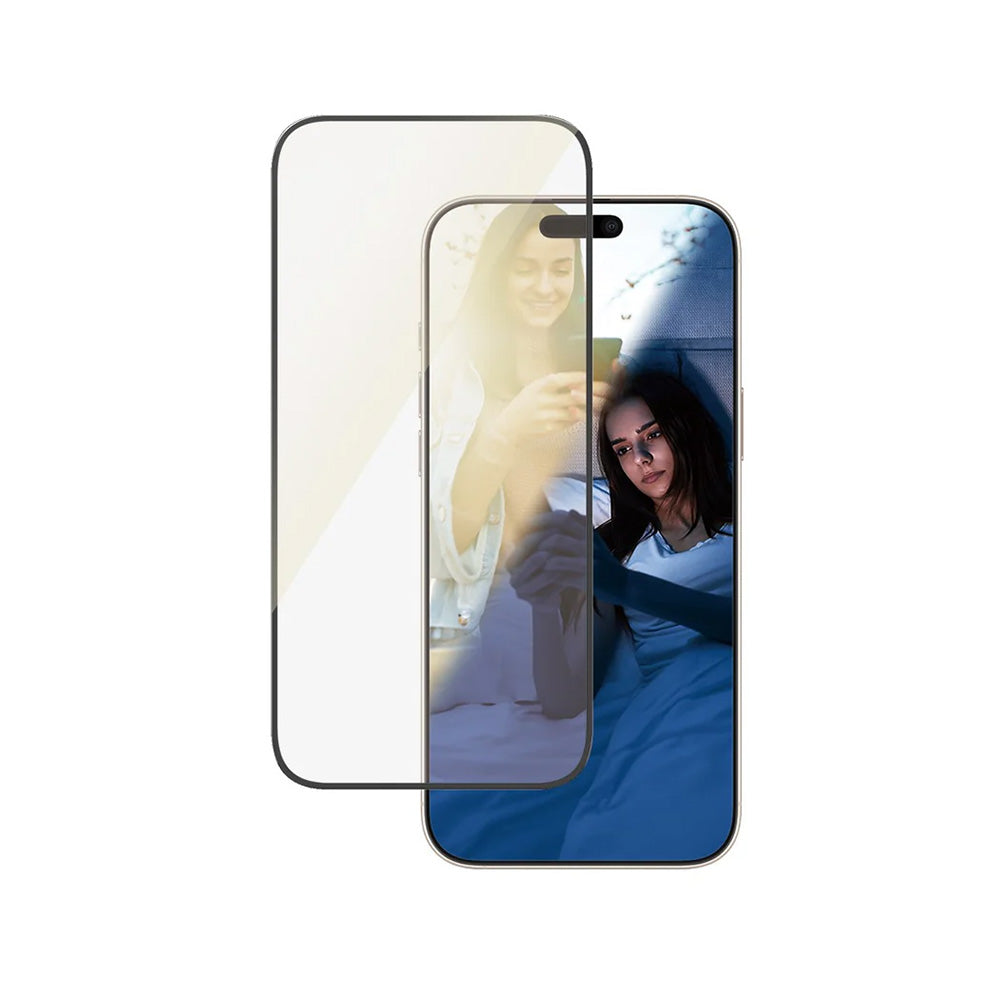 Película Protetora de Ecrã PanzerGlass Ultra-Wide Fit EyeCare para Apple iPhone 16 Pro Max, Vidro Temperado, Full Glue, Preta