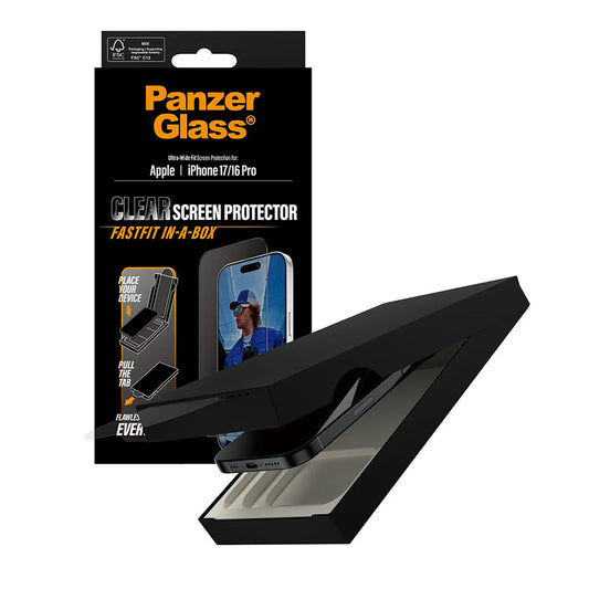 PanzerGlass Ultra-Wide Fit Fastfit Screen Protector for Apple iPhone 17 / 16 Pro, Tempered Glass, Full Glue, Black