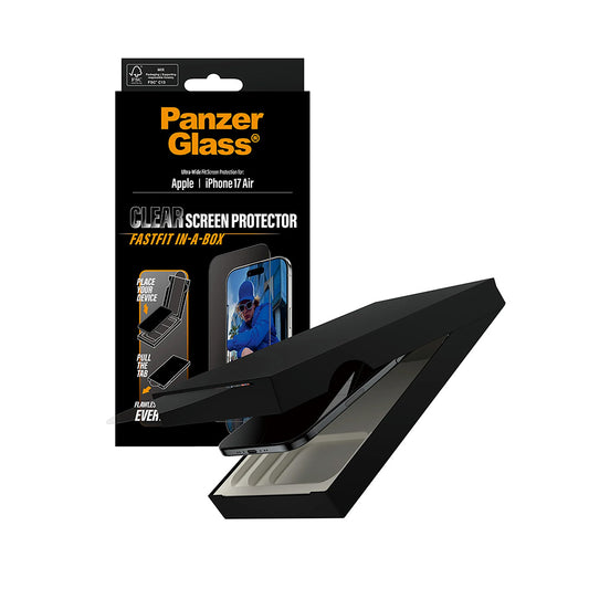 Película Protetora de Ecrã PanzerGlass Ultra-Wide Fit Fastfit para Apple iPhone 17 Air, Vidro Temperado, Full Glue, Preta