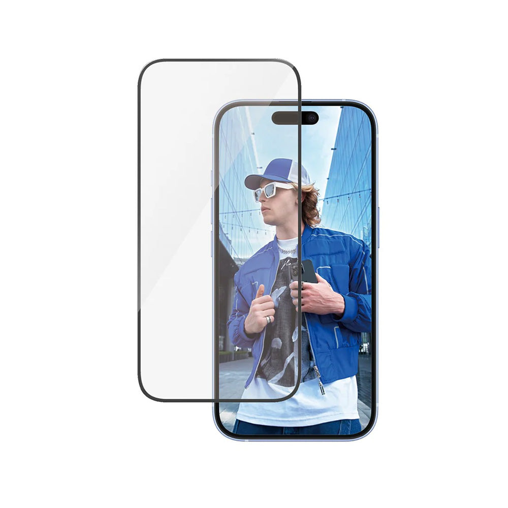 Película Protetora de Ecrã PanzerGlass Ultra-Wide Fit para Apple iPhone 16 / 15, Vidro Temperado, Full Glue, Preta