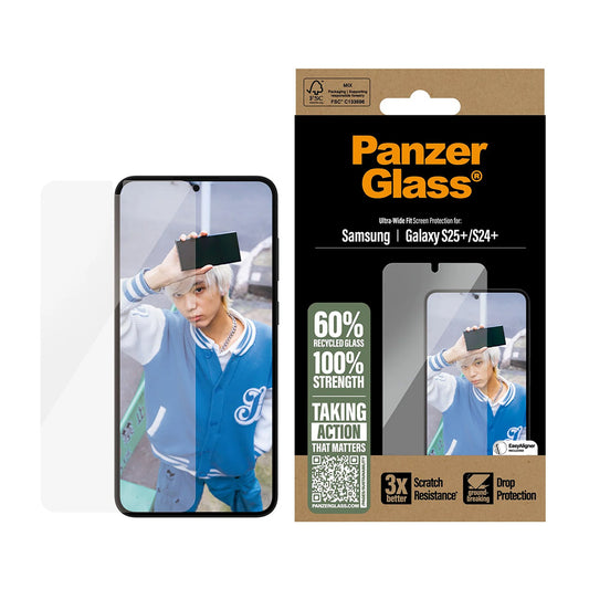 Película Protetora de Ecrã PanzerGlass Ultra-Wide Fit para Samsung Galaxy S25+ S936 / S24+ S926, Vidro Temperado, Colagem Total