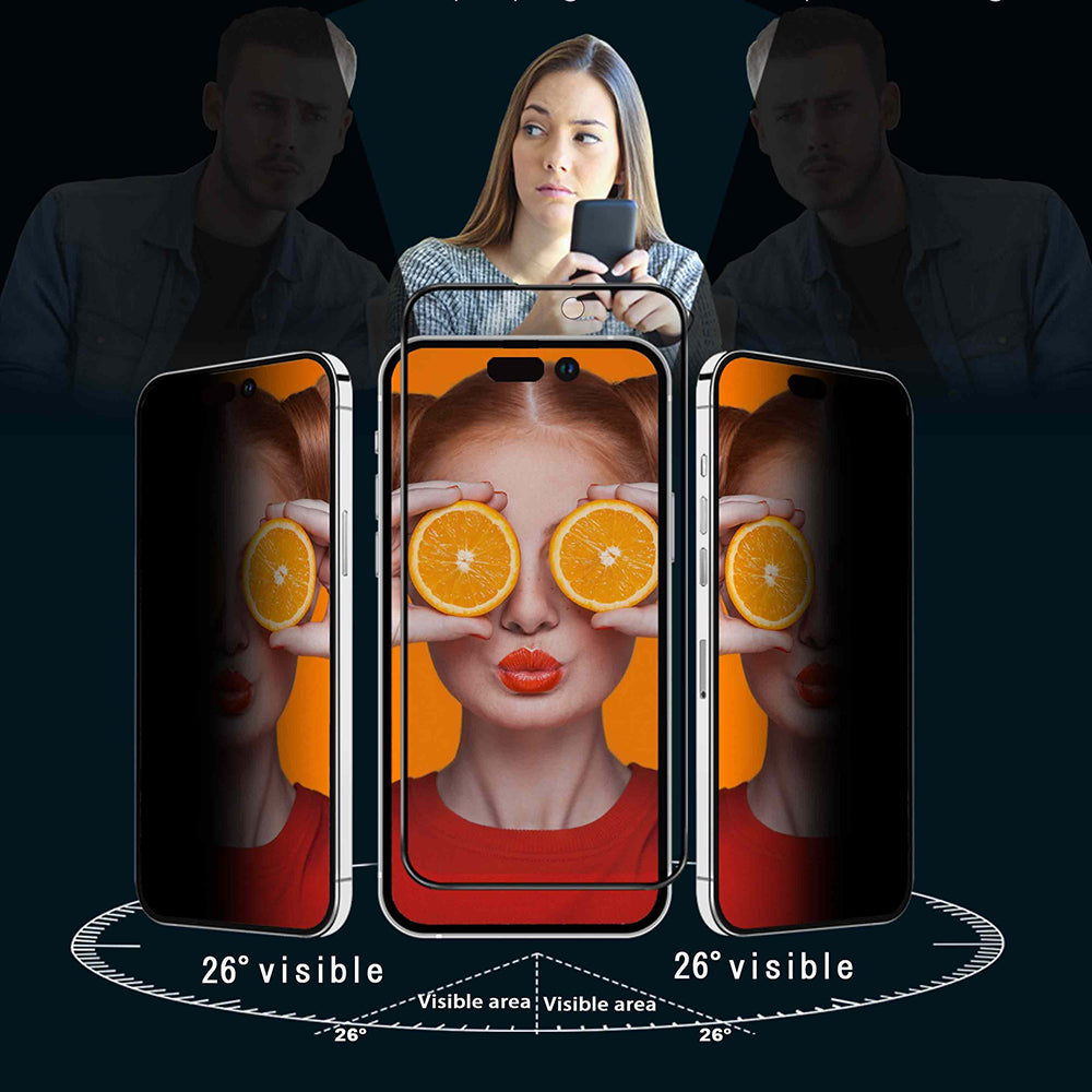 Película de proteção de ecrã Privacy Anank 3X Reforçada para Apple iPhone 15 Pro Max, Vidro Temperado, Cola Total, 2.5D