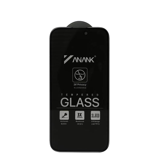 Película protetora de ecrã Privacy Anank 3X Reforçada para Apple iPhone 16 Pro Max, Vidro Temperado, Cola Total, 2.5D