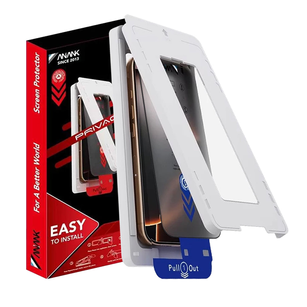 Película de Proteção de Ecrã Privacy Anank 5X Reinforced Applicator para Apple iPhone 17 Pro, Vidro Temperado, Full Glue, 2.5D