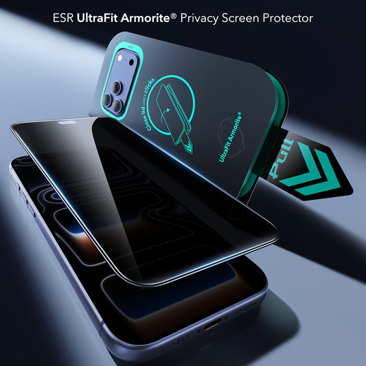 Película protetora de ecrã Privacy ESR Armorite UltraFit para Apple iPhone 18 Pro Max, Vidro Temperado, Cola Total, Conjunto de 2 unidades