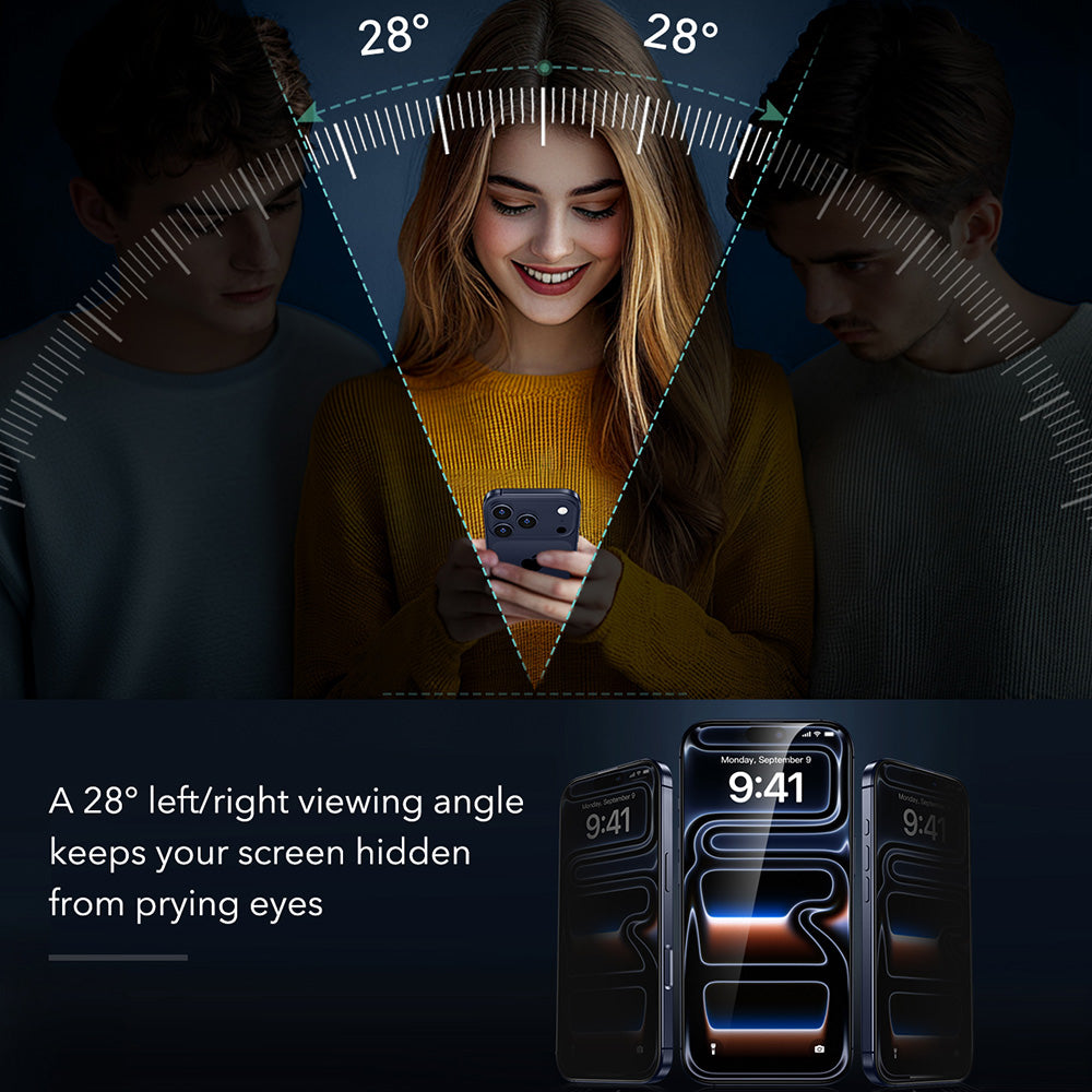 Película protetora de ecrã Privacy ESR Armorite UltraFit para Apple iPhone 18 Pro Max, Vidro Temperado, Cola Total, Conjunto de 2 unidades