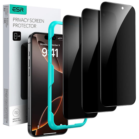 Película de Proteção Ecran Privacy ESR para Apple iPhone 17 Pro Max, Vidro Temperado, Full Glue, Conjunto de 3 peças