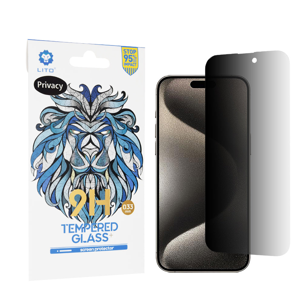 Película protetora de ecrã Privacy Lito Classic para Apple iPhone 15 Pro Max, Vidro Temperado, Cola Total, 2.5D