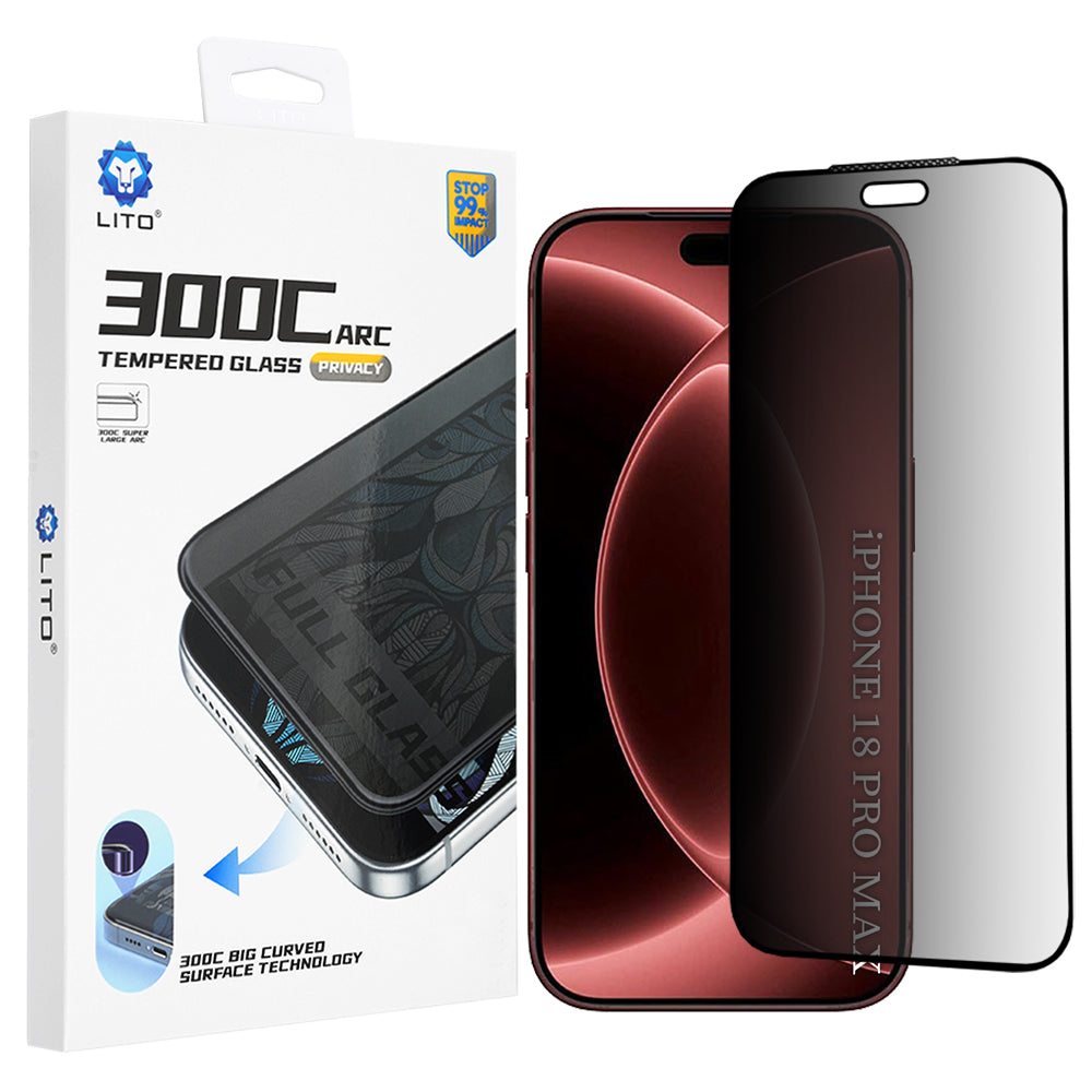 Película de proteção de ecrã Privacy Lito D+ Max 300C para Apple iPhone 18 Pro Max, Vidro Temperado, Cola Total