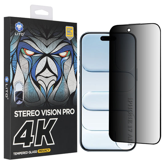 Película de Proteção de Ecrã Privacy Lito D+ Max 4K para Apple iPhone 17 Air, Vidro Temperado, Full Glue