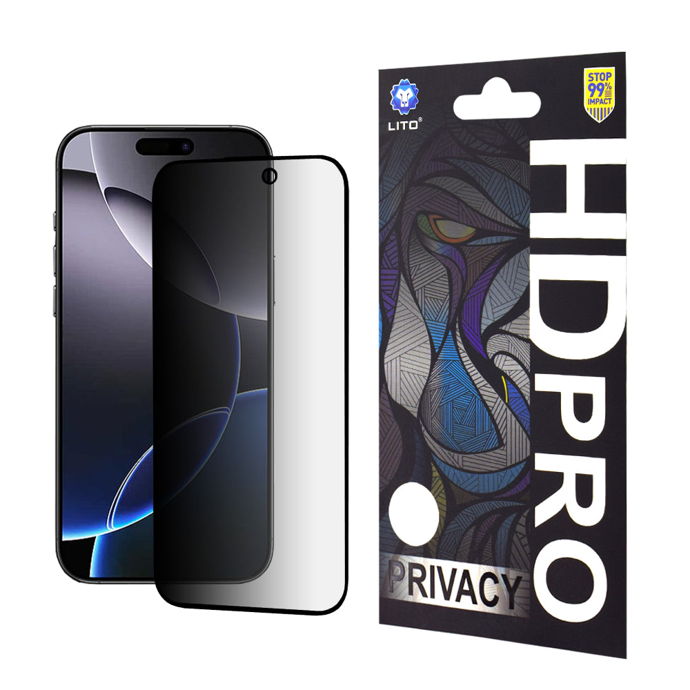 Película protetora de ecrã Privacy Lito HD Pro para Apple iPhone 16 Pro Max, Vidro Temperado, Cola Total