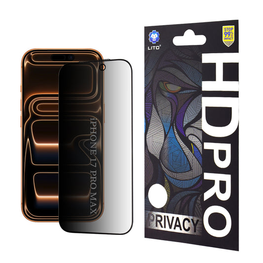 Película de Proteção Ecrã Privacy Lito HD Pro para Apple iPhone 17 Pro Max, Vidro Temperado, Full Glue