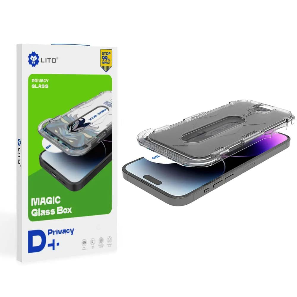 Película protetora de ecrã Privacy Lito Magic Glass Box D+ Tools para Apple iPhone 15, Vidro Temperado, Cola Total