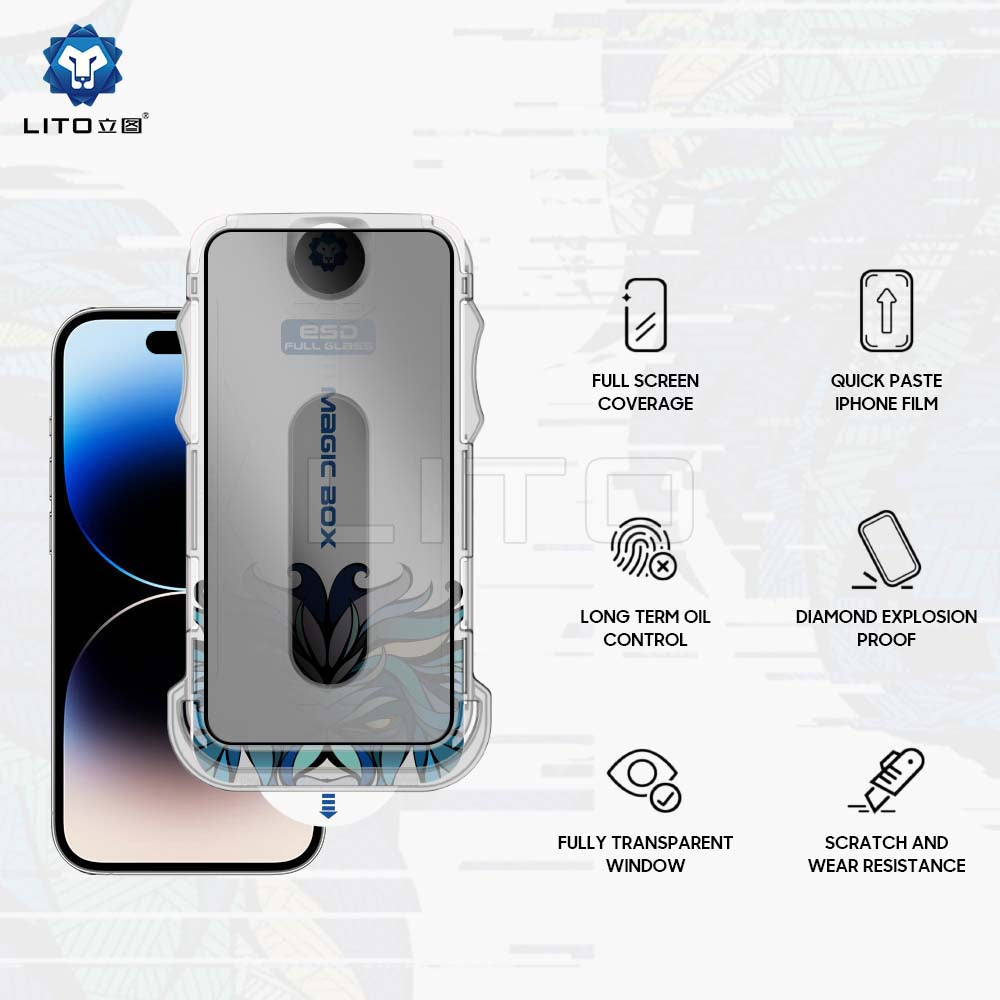 Película protetora de ecrã Privacy Lito Magic Glass Box D+ Tools para Apple iPhone 15, Vidro Temperado, Cola Total