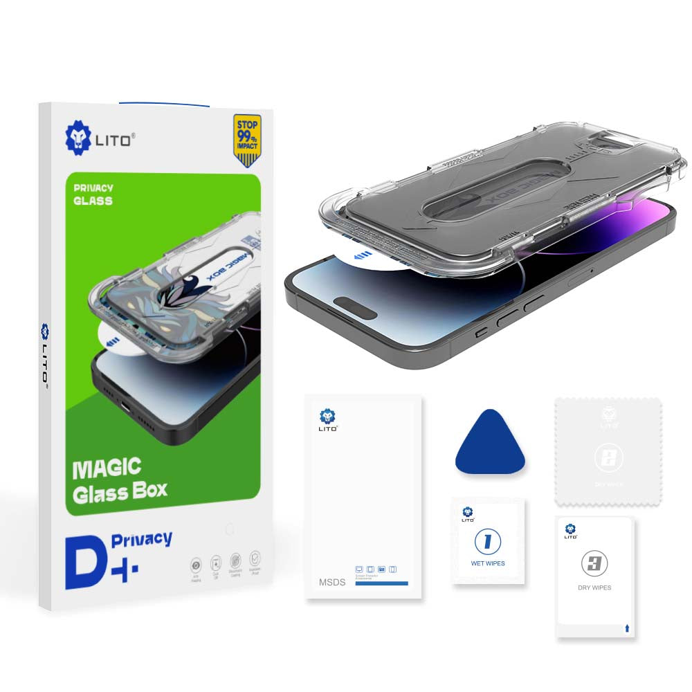 Película protetora de ecrã Privacy Lito Magic Glass Box D+ Tools para Apple iPhone 15, Vidro Temperado, Cola Total