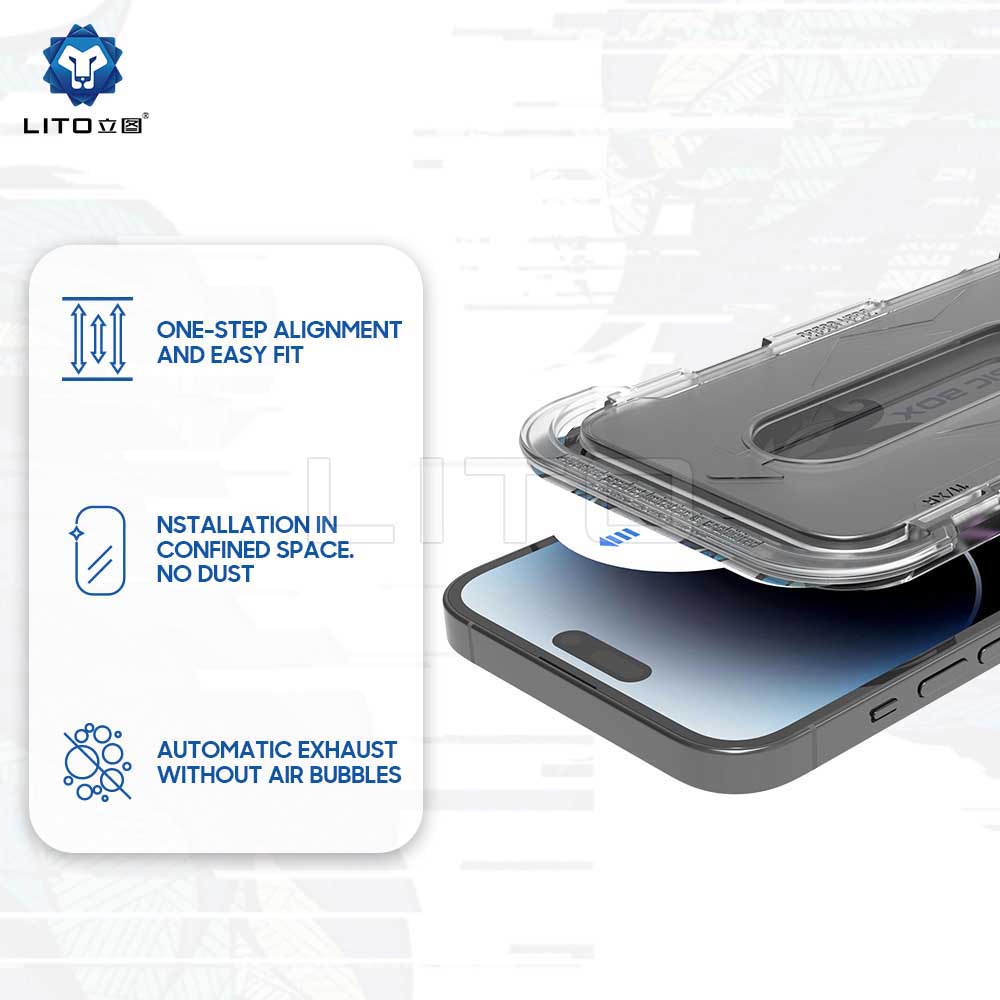 Película protetora de ecrã Privacy Lito Magic Glass Box D+ Tools para Apple iPhone 16 Pro Max, Vidro Temperado, Cola Total