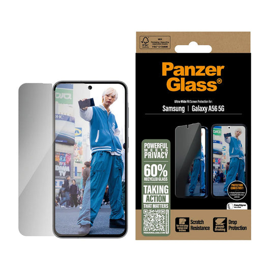 Película de Proteção de Ecrã Privacy PanzerGlass Ultra-Wide Fit para Samsung Galaxy A56 A566, Vidro Temperado, Full Glue