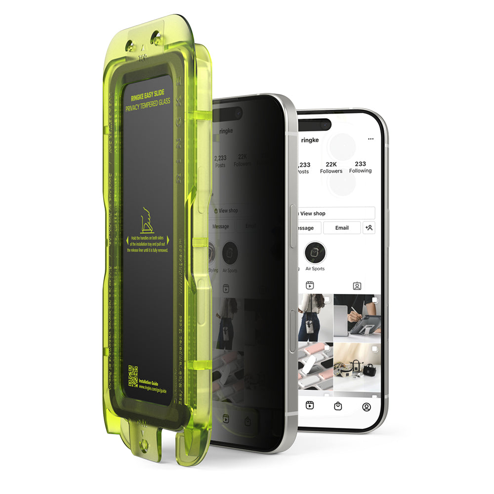 Película protetora de ecrã Privacy Ringke Easy Slide para Apple iPhone 17 Pro Max, Vidro Temperado, Cola Total, Conjunto de 2 unidades