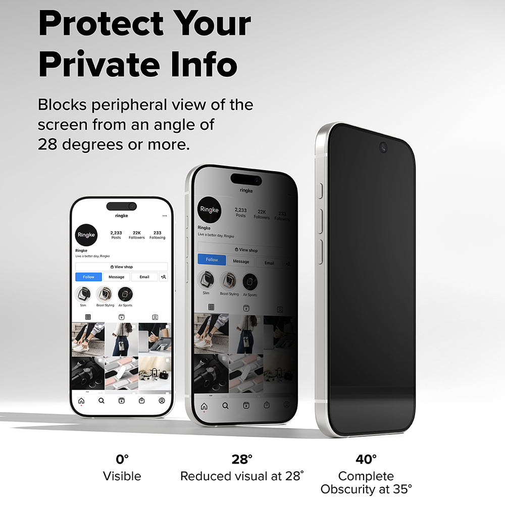 Película protetora de ecrã Privacy Ringke Easy Slide para Apple iPhone 17 Pro Max, Vidro Temperado, Cola Total, Conjunto de 2 unidades