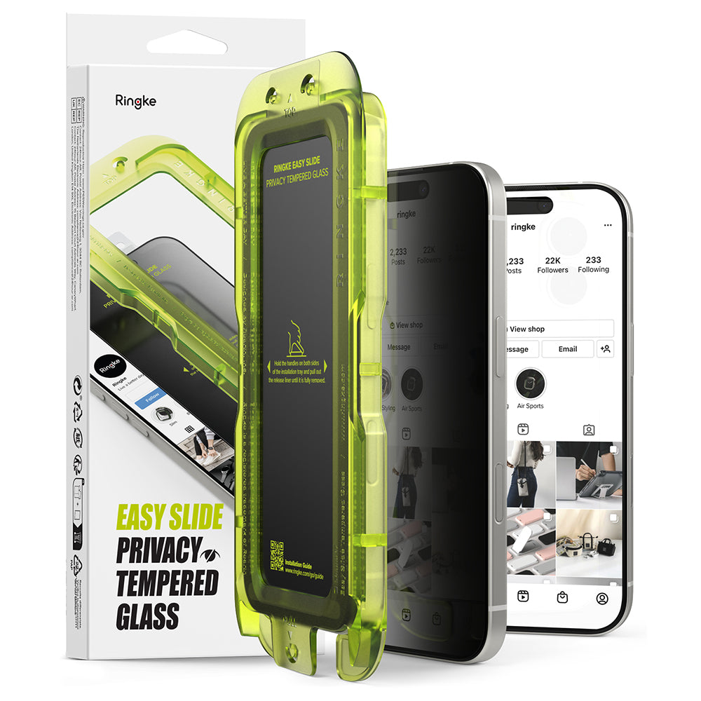 Película de proteção de ecrã Privacy Ringke Easy Slide para Apple iPhone 17 Pro, Vidro Temperado, Cola Total, Conjunto de 2 unidades