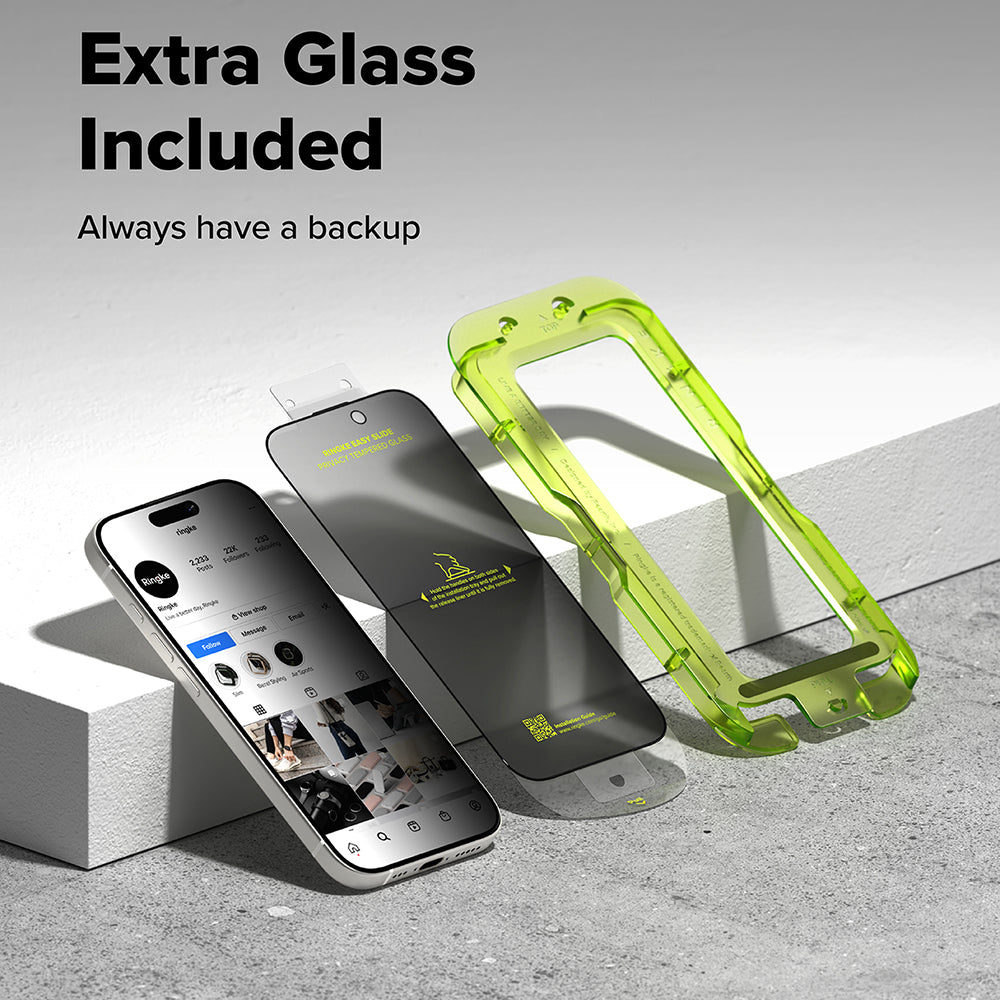 Película de proteção de ecrã Privacy Ringke Easy Slide para Apple iPhone 17 Pro, Vidro Temperado, Cola Total, Conjunto de 2 unidades