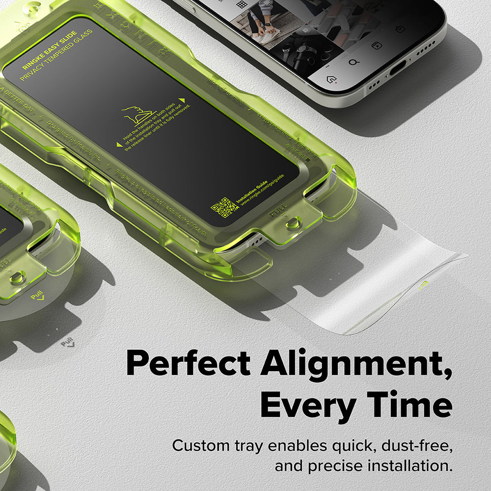 Película de proteção de ecrã Privacy Ringke Easy Slide para Apple iPhone 17 Pro, Vidro Temperado, Cola Total, Conjunto de 2 unidades