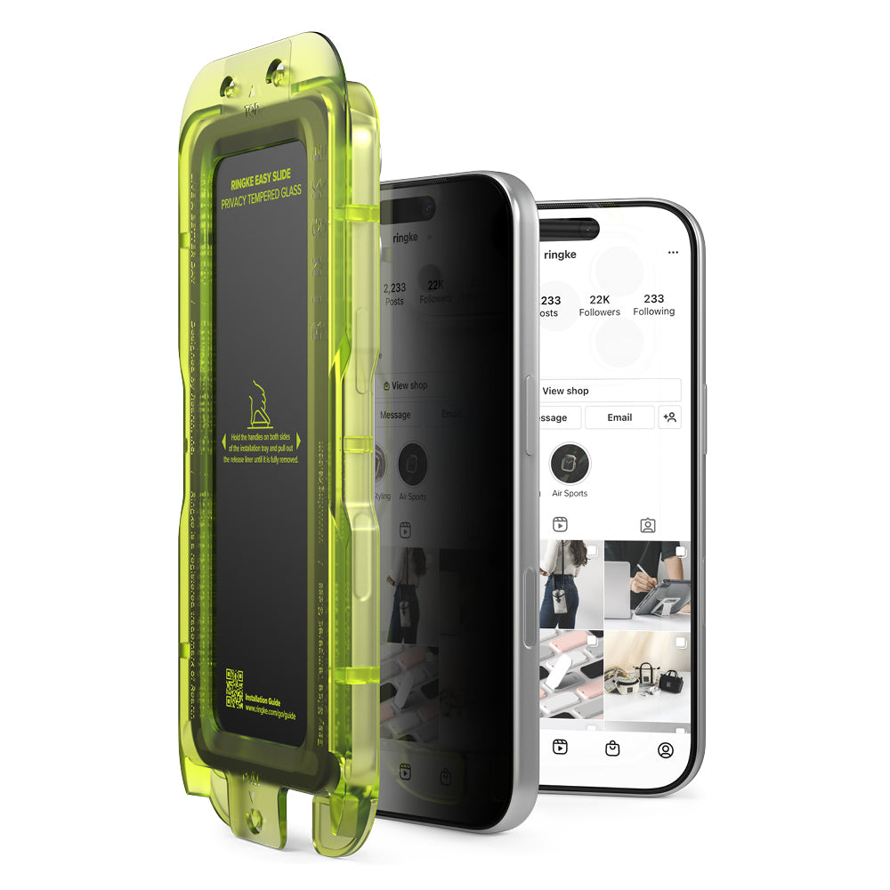 Película de proteção de ecrã Privacy Ringke Easy Slide para Apple iPhone 18 Pro Max, Vidro Temperado, Cola Total, Conjunto de 2 unidades