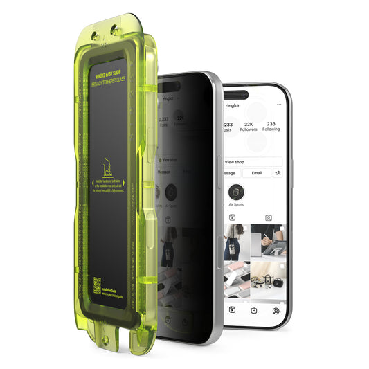 Película de proteção de ecrã Privacy Ringke Easy Slide para Apple iPhone 18 Pro Max, Vidro Temperado, Cola Total, Conjunto de 2 unidades