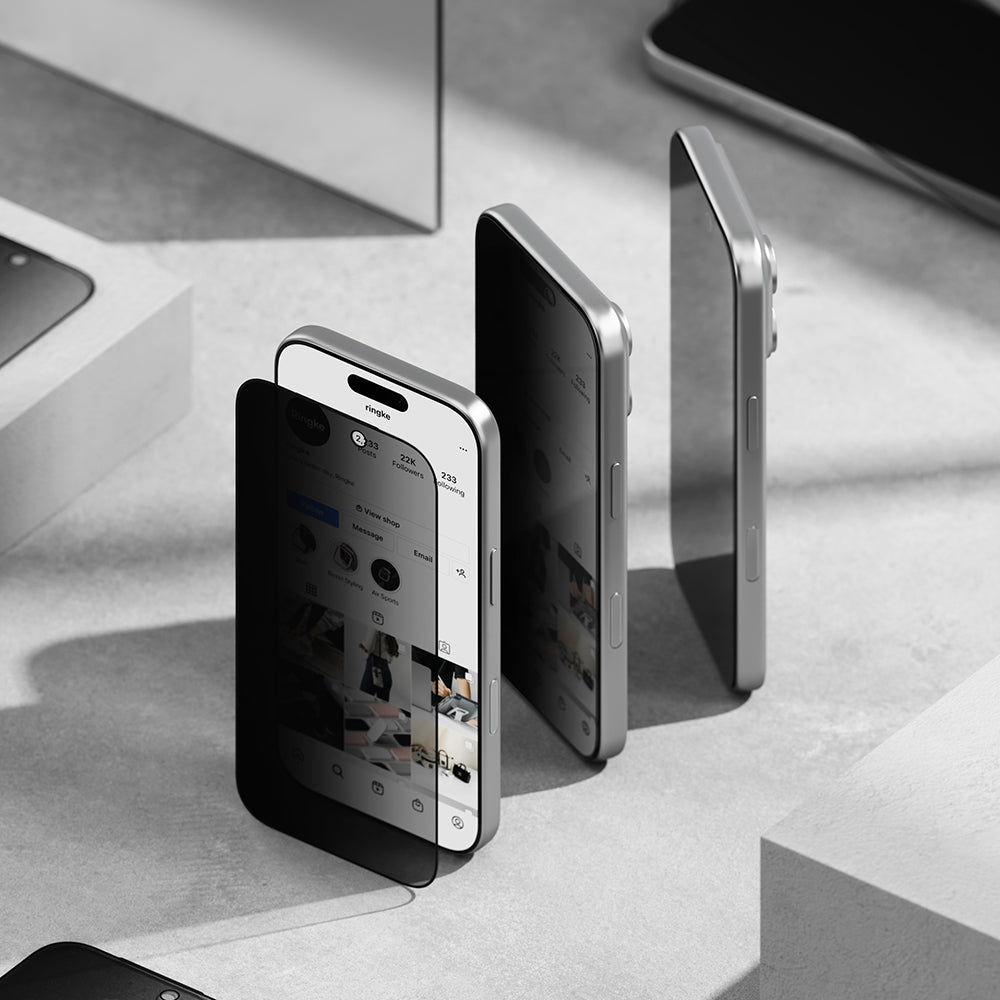 Película de proteção de ecrã Privacy Ringke Easy Slide para Apple iPhone 18 Pro Max, Vidro Temperado, Cola Total, Conjunto de 2 unidades