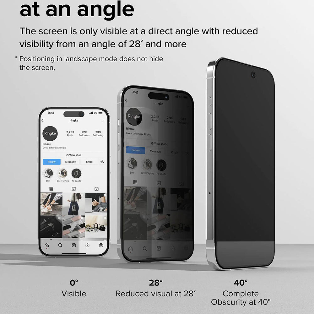 Película de Proteção de Ecrã Privacy Ringke para Apple iPhone 15 Pro, Vidro Temperado, Full Glue