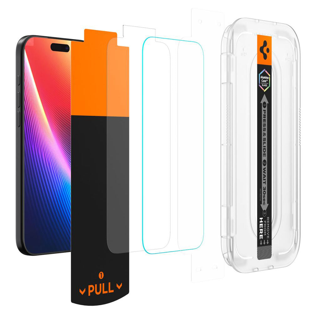Película de Proteção de Ecrã Privacy Spigen GlastR EZ FIT Pro para Apple iPhone 17 Pro / 17 / 16 Pro, Vidro Temperado, Full Glue AGL10098
