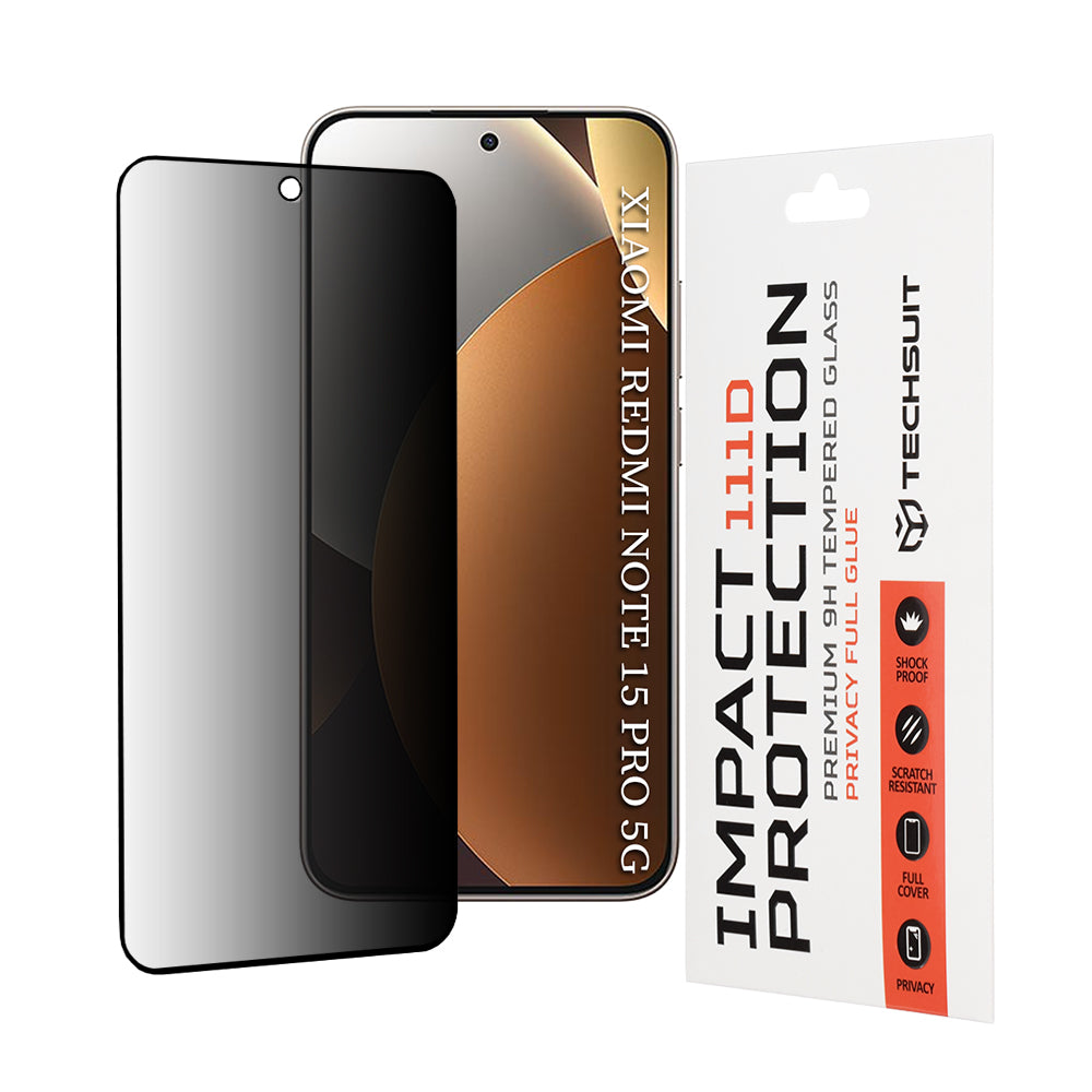 Película de Proteção de Ecrã Privacy Techsuit para Xiaomi Redmi Note 15 Pro 5G, Vidro Temperado, Full Glue, 111D